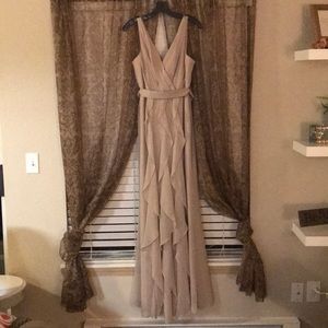 V-Neck Wrapped Bodice Dress with Satin Belt